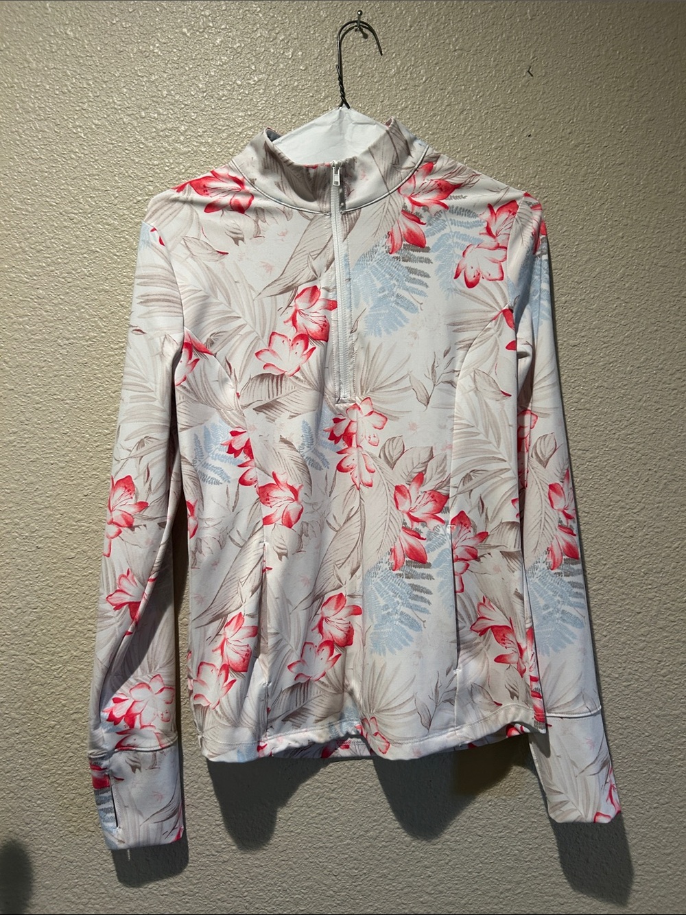 Tommy Bahama White Floral Half-Zip Pullover with Pink and Light Blue Accents
